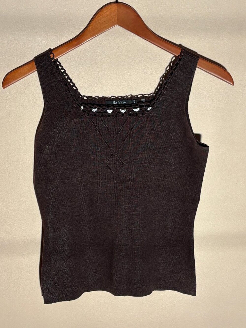 Nic+Zoe Silk Blend Knit Tank Top Crochet Trim Brown - Size XS